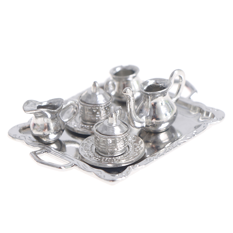 Kids Toys Kitchen Set - Miniature Silver Metal Tea and Coffee